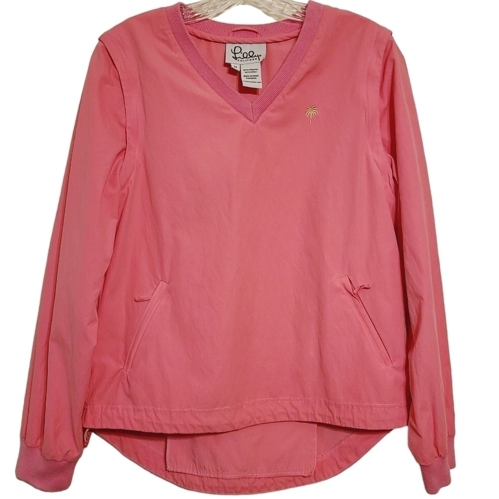 Lilly Pulitzer | Women's Pink V-Neck Zipper Sleeves Jacket (Size Medium)
